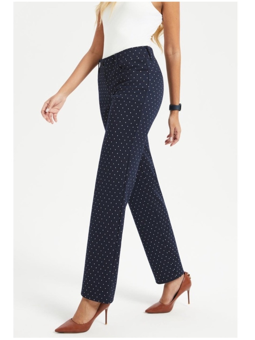 Betabrand Navy Blue Printed Dress Pants Yoga Pants Medium Long work trousers